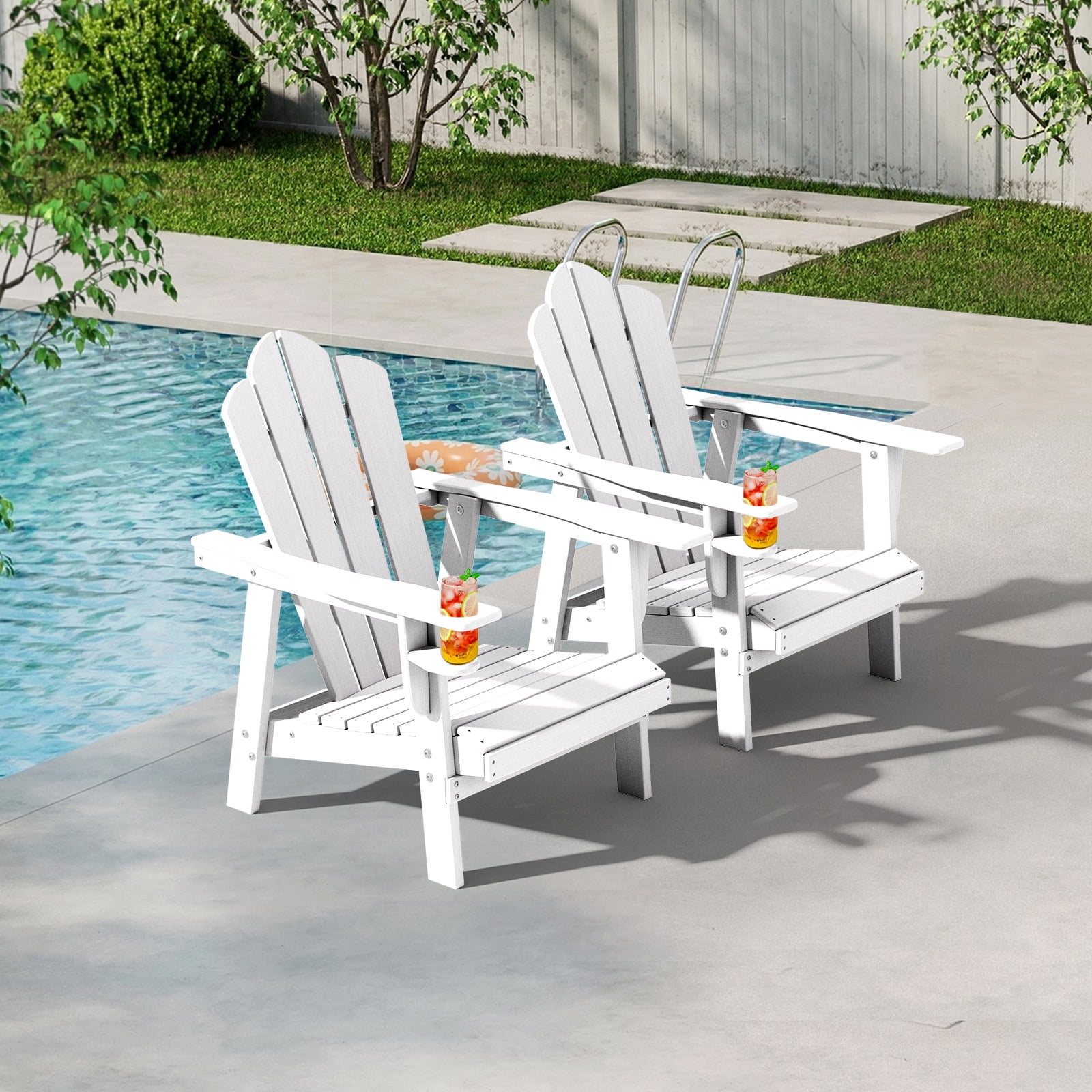 Tappio HDPE Adirondack Chair, Patio Seat All Weather Outdoor Patio Chair with Cup Holder for Lawn Yard Fire Pit, White