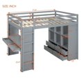 thumbnail image 3 of Full Size Loft Bed with Large Shelves, Writing Desk and LED Light, Solid Wood Loft Bed Frame with Ladder and Safety Guardrails for Kids Girls Boys Bedroom, No Box Spring Needed, Gray, 3 of 7