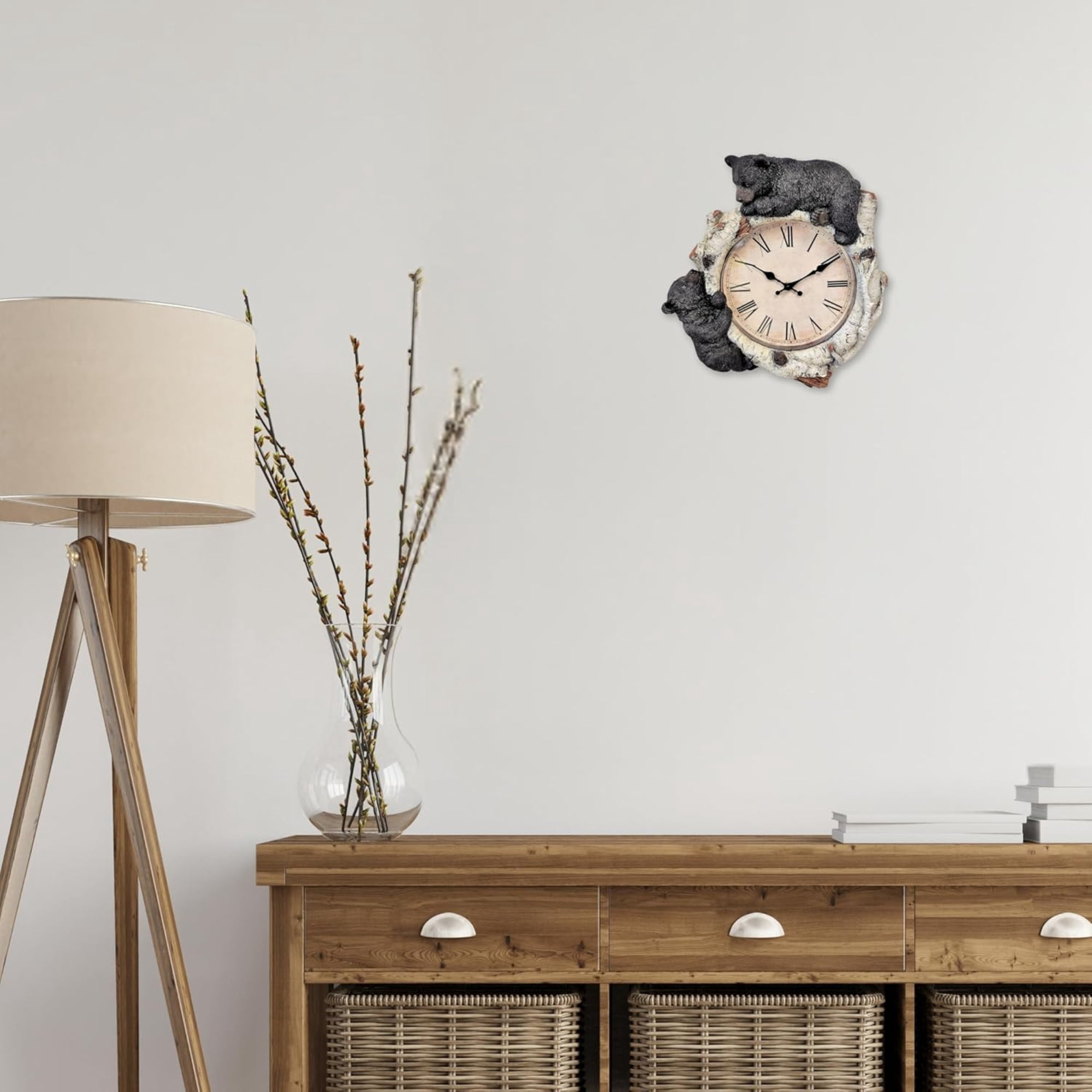 Black Bear Cubs on Birch Woodland Style Wall Clock Cabin Lodge