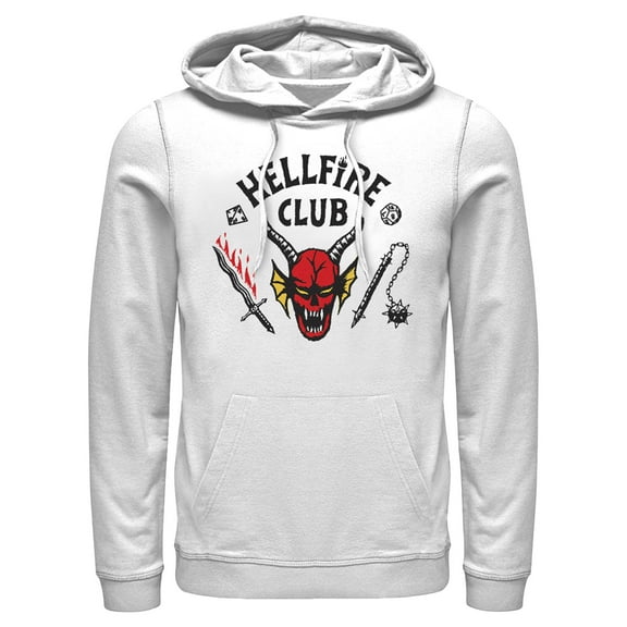 Netflix Men's Stranger Things Welcome to the Hellfire Club Pull Over Hoodie White 2X Large