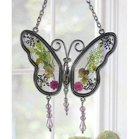 Flowers Suncatcher - Butterfly Suncatcher with Real Embedded Pressed Flower Wings Window Ornament