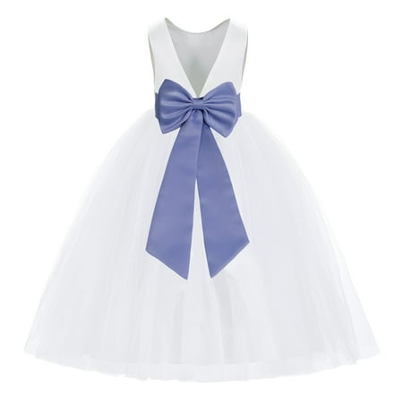 

White V-Back Satin Special Occasion Dresses for Toddler Girls 219T