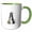 Green/White, variant on 3drose, Appealing Letter A. Halloween Monogram, Broom, Wizard Hat, Cat Art, 11oz Mug