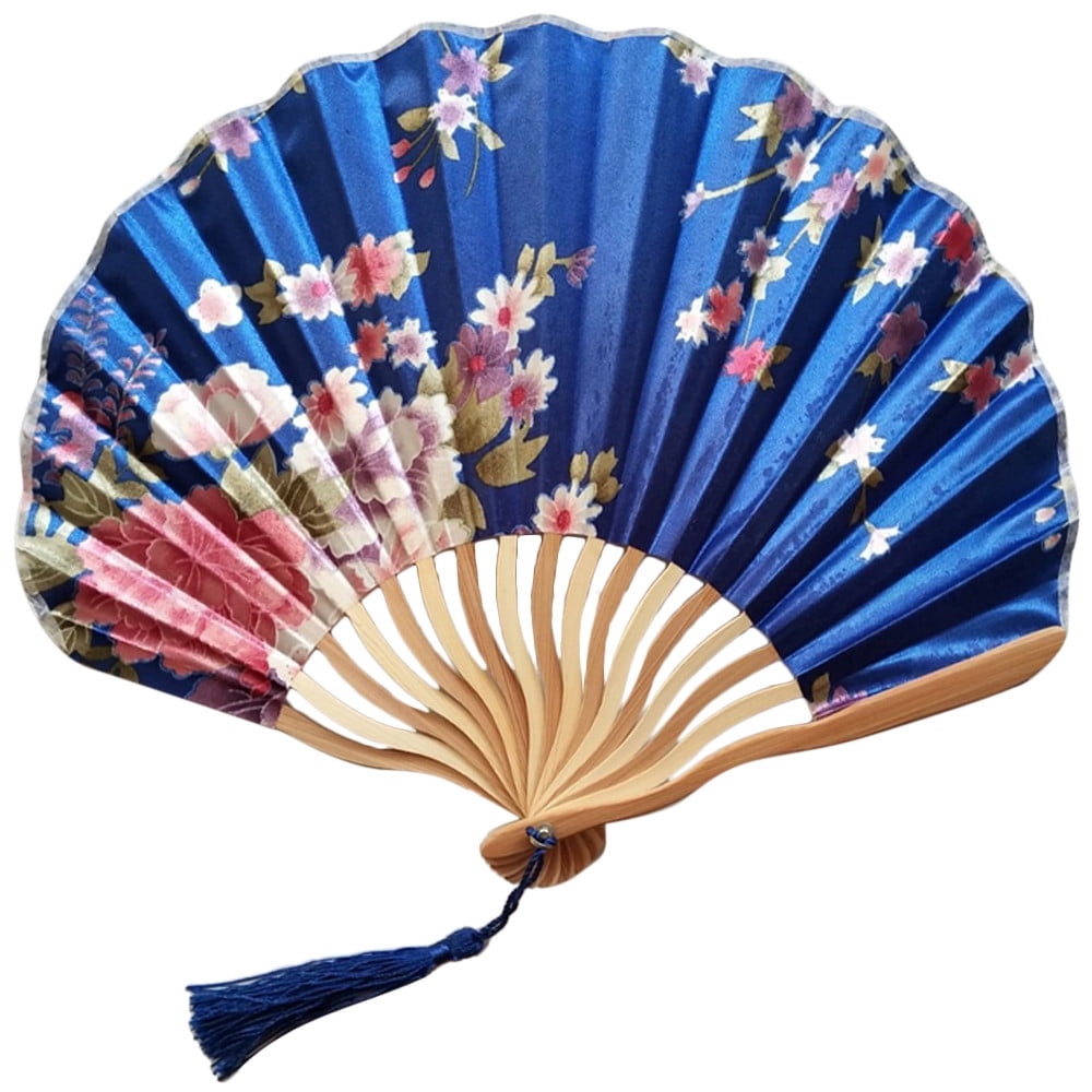 Chinese Style Hand Held Fan Bamboo Silk Cloth Folding Fan Wedding Decor 