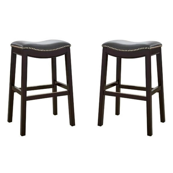 Home Square 30" Faux Leather and Wood Barstool in Gray & Espresso - Set of 2