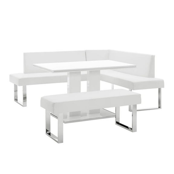 Pemberly Row 3-Piece Rectangular Modern Faux Leather Dining Set in White