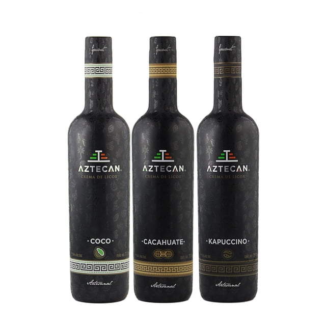 Pack de 3 Botellas de Crema de Licor AZTECAN 750 ml Coco Cacahuate Kapuccino