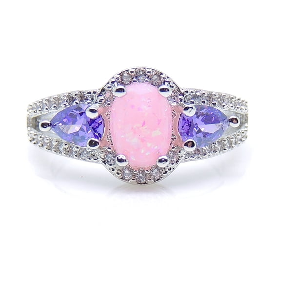 Chelsey Pink or White Oval Shape Simulated Fire Opal Purple Cz Ring Ginger Lyne Collection