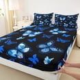thumbnail image 2 of Manfei Dreamy Neon Butterfly Twin Sheet Sets, Kawaii Black Blue Animal Twin Fitted Sheet, Teens Girls Kids Female Flat Sheet, Luxury Bedroom Decor, 3pcs, 2 of 6