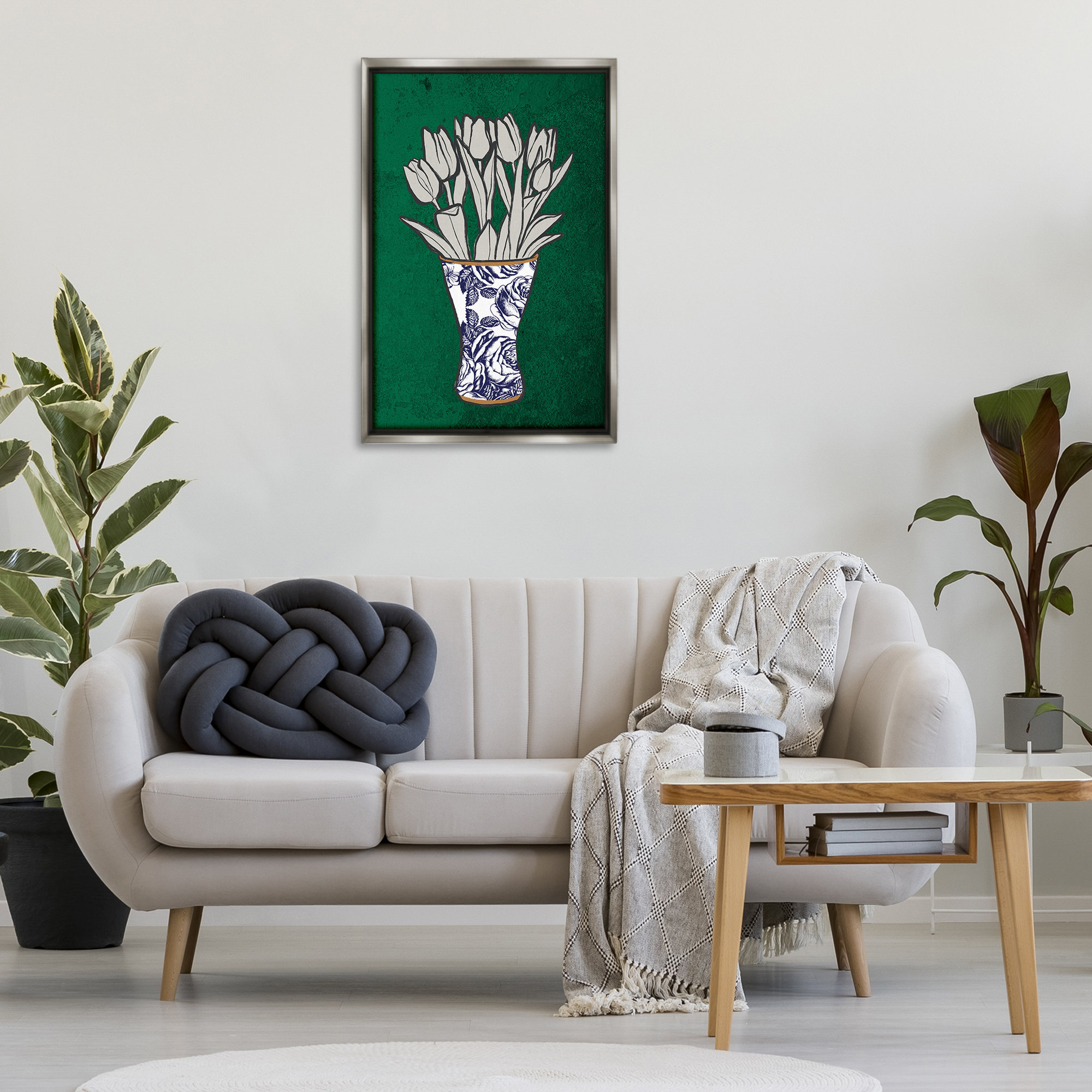 Stupell Industries Tulip Bouquet Vase Botanical & Floral Painting Gray Floater Framed Art Print Wall Art, 21 x 31
