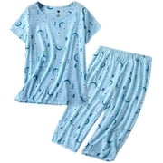 Hauts de vêtements de nuit mignons pour femmes avec ensembles de pyjama Capri