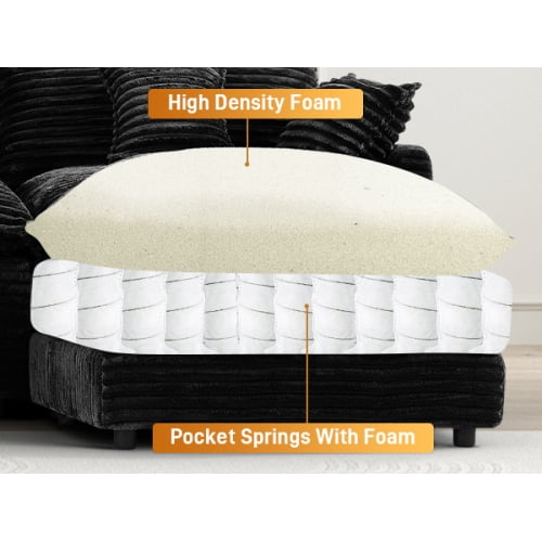 Howcool 145" U Shaped Cloud Couch Modular Sectional Couches for Living Room,Comfy Fluffy Corduroy Oversized Cloud Sectional Couch Large 6 Seat Sectionals Sofa Set Central Console USB Port,Black