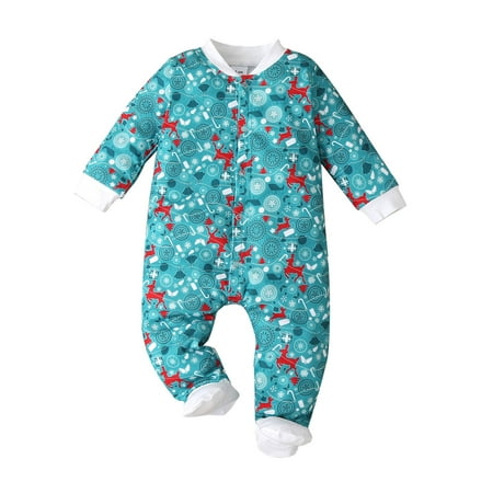 

YWDJ 2022 Baby Clothes 3-18Months Toddler Baby Autumn And Winter Infant Printed Christmas Romper Romper Kids Jumpsuit Blue 12-18Months