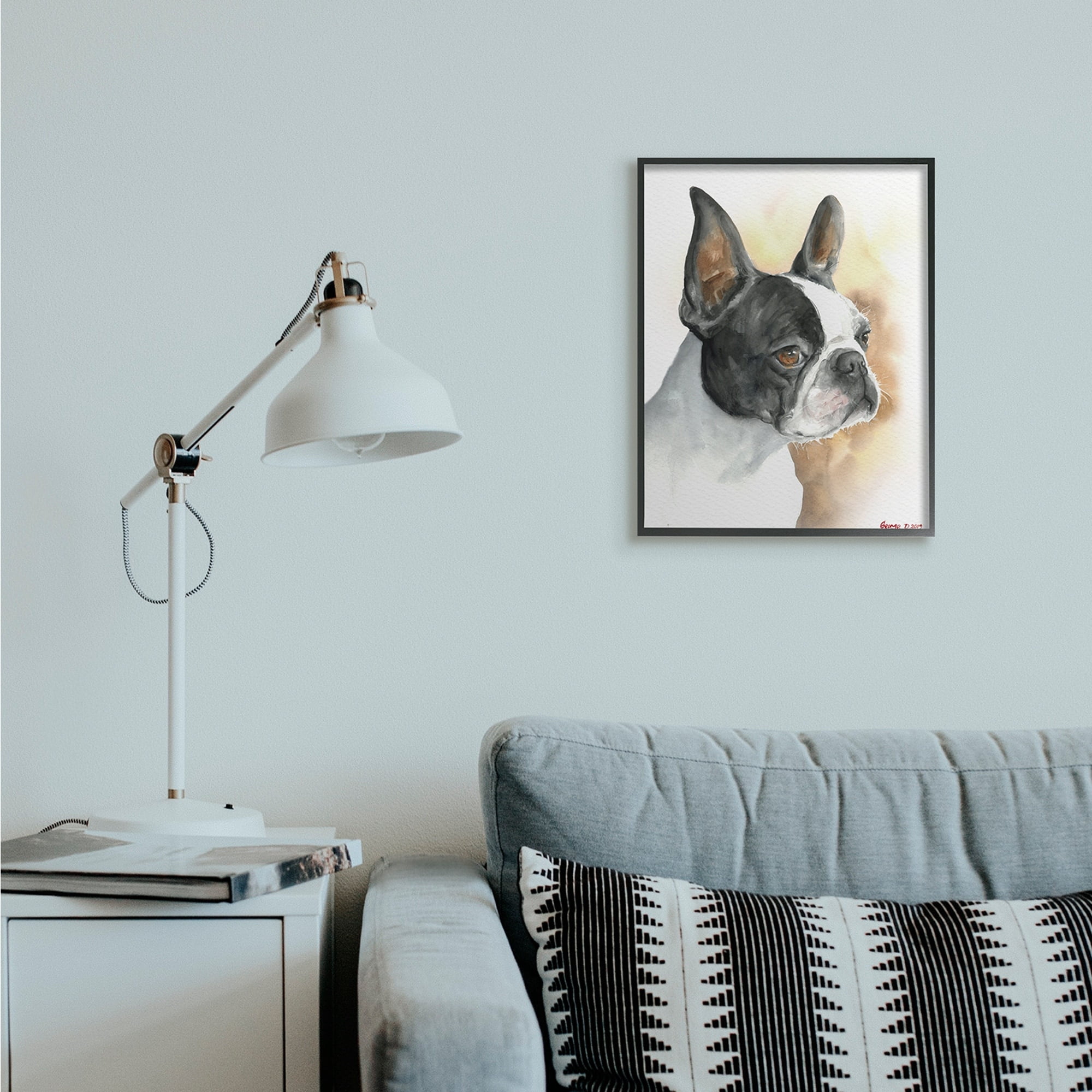 Stupell Industries Boston Terrier Pet Dog Portrait Black Brown Black Framed, 24 x 30, Design by George Dyachenko