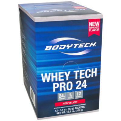 BodyTech Whey Tech Pro 24 Protein Powder  Protein Enzyme Blend with BCAA's to Fuel Muscle Growth  Recovery, Ideal for PostWorkout Muscle Building  Red Velvet (12