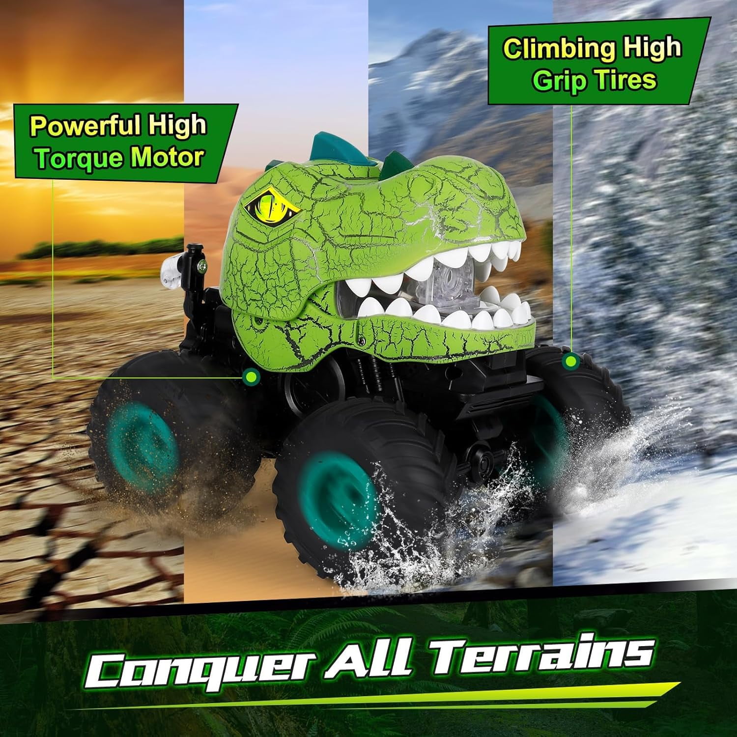 + Runtime Dinosaur Stunt Monster Truck Toy, All Terrain DinDrefirsa Remote Control Dinosaur Car for Boys, 50minosaur Toy for Kid Birthday Gift (Blue)