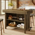 thumbnail image 3 of Finmind 57.48-inch Bar Table, Industrial Counter Height Pub Table with 2-Tier Storage, Rectangular Home Bar Unit with Metal Footrest, Rustic Brown, 3 of 9