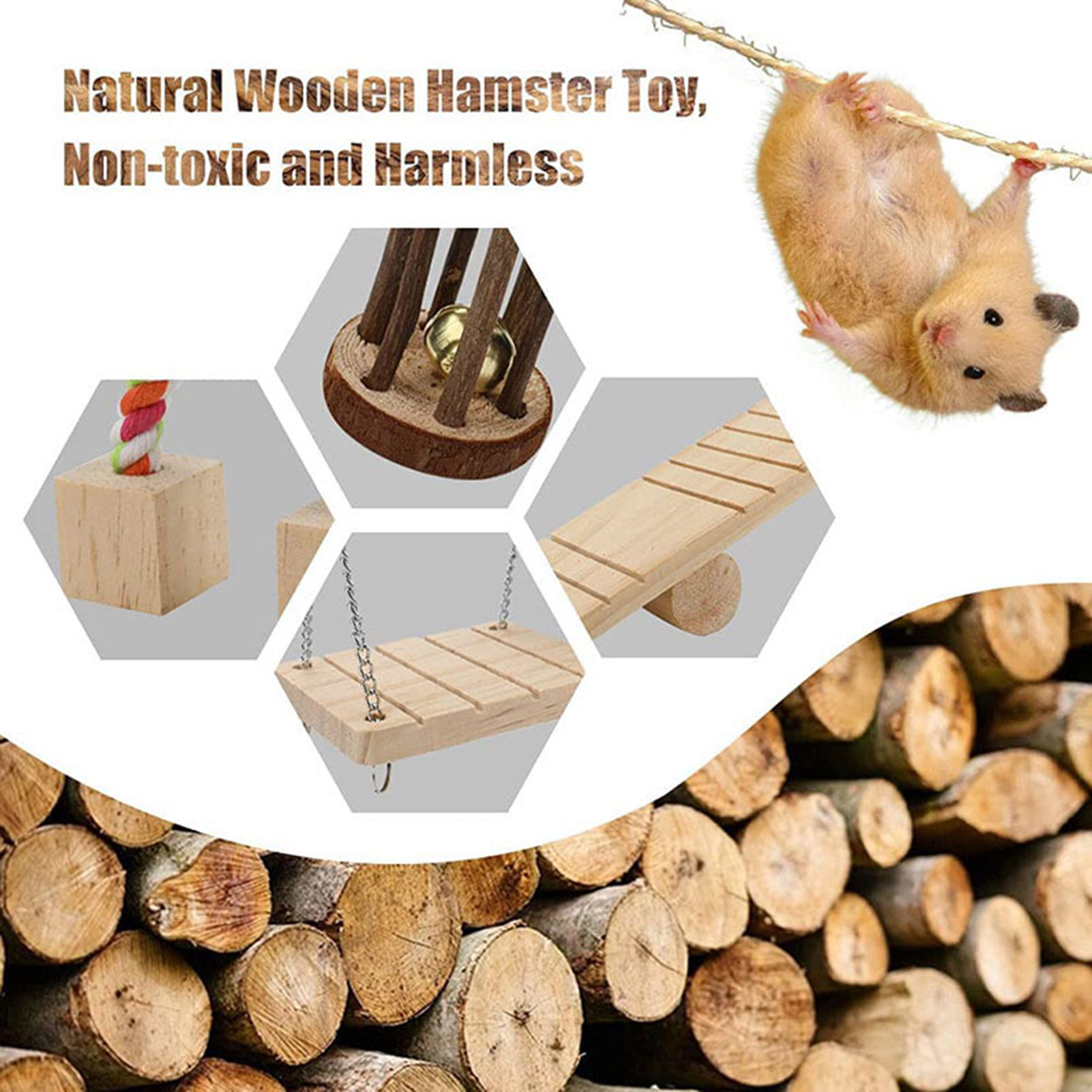 DOPI 12Pcs/Set Hamster Toys Multiple Types Teeth Grinding Natural Wood Small Animal Play Chew Toys Pet Toys