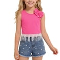 thumbnail image 2 of Zpanxa Girl Outfits Sets Girls Big Bow Sleeveless Crop Top and Floral Denim Shorts Set 2 Piece Outfit, 2 of 9