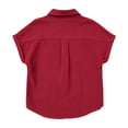 thumbnail image 4 of OIOLOYJM Girls Linen Shirts Short Sleeve Button Down Collared Dress Shirt Summer Basic Lightweight Breathable Lounge Tops Red 7-8 Year, 4 of 4