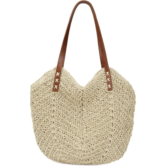 CAILDANL Womens Large Straw Tote Bag Handmade Woven Beach Shoulder Bag Top Handle Purse for Summer