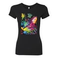 thumbnail image 2 of Wild Bobby Dean Russo Cat Wearing a Crown Thinking Cat Crowned Cat Lover Women Slim Fit Junior Tee, Black, Small, 2 of 5