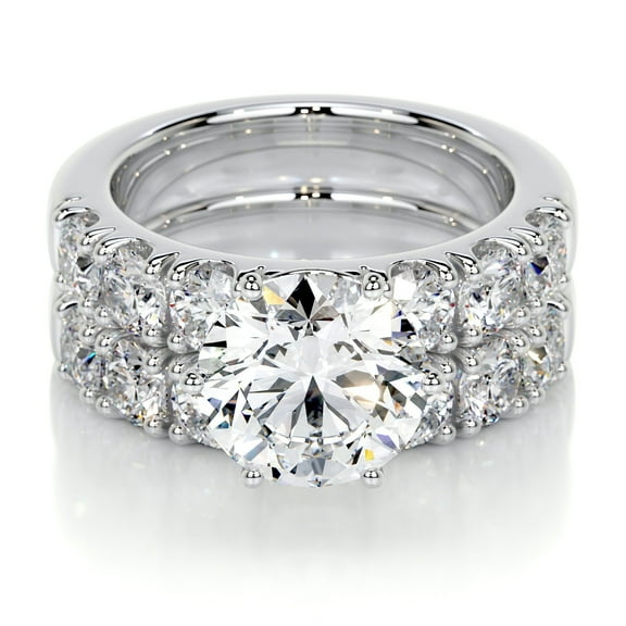 Edge Jewel Round Cut Twin Eternity Broad Band Ring - 2 Ct Lab Created Simulated Diamond in 14K White Gold Plated - Beautiful Women’s Ring for Wedding and Gifts
