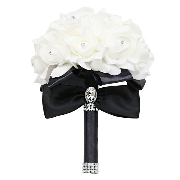 Jumpingount Exquisito ramo de novia para novia: apariencia realista y plástico elegante de bajo mantenimiento. Ropa, zapatos y accesorios Miscelánea negro