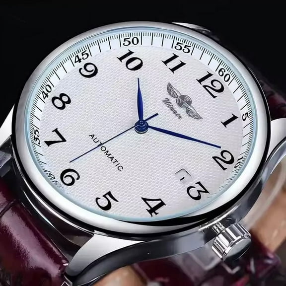 Classical Men's Automatic Self wind Mechanical Watch AUTO Date Function Male Formal Leather Strap Wristwatch