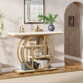 thumbnail image 4 of Tribesigns 41.3" Industrial Console Table, 4-Tier Sofa Table, Entryway Display Stand with Circular Base, Narrow Wood and Metal Storage Shelves for Living or Dining Room, Hallway, White & Gold, 4 of 12