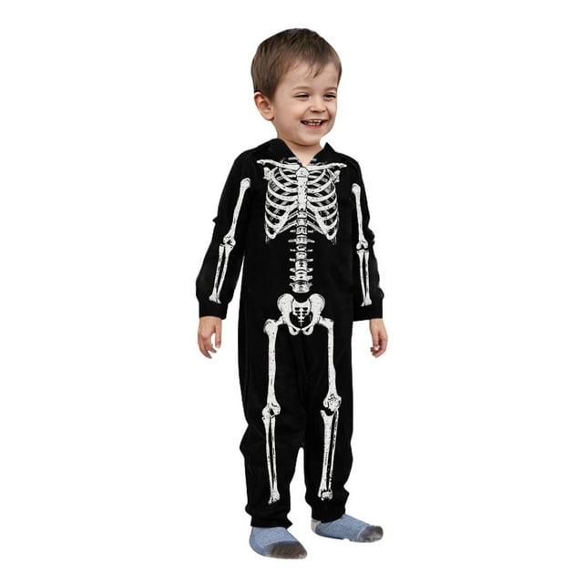 Barboteuse à Manches Longues Imprimé Squelette Mode Halloween pour Garçons et Filles Tout-Petits Tenue Parent-Enfant