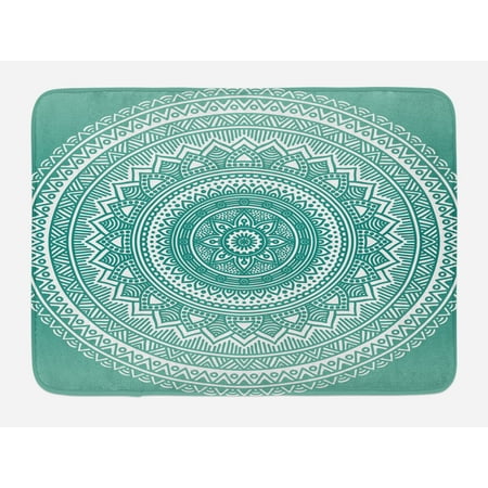 Teal Kitchen Mat Teal Ombre Bath Mat, Mandala Pattern Boho Style Floral Dots and Stripes with Petals Ethnic Print, Non-Slip Plush Mat Bathroom Kitchen Laundry Room Decor, 29.5 X 17.5 Inches, Teal and White, Ambesonne ()