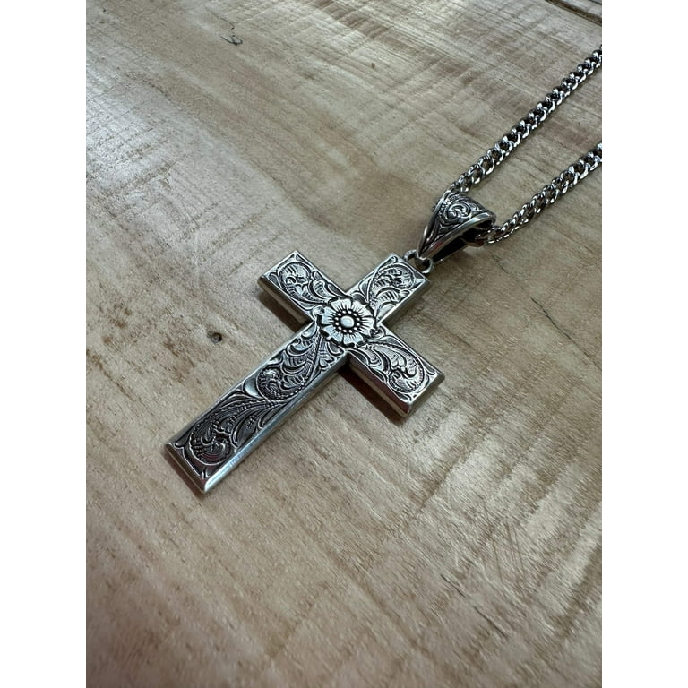 Western Jewelry Mens Necklace Scrolling Cross Pendant 32106