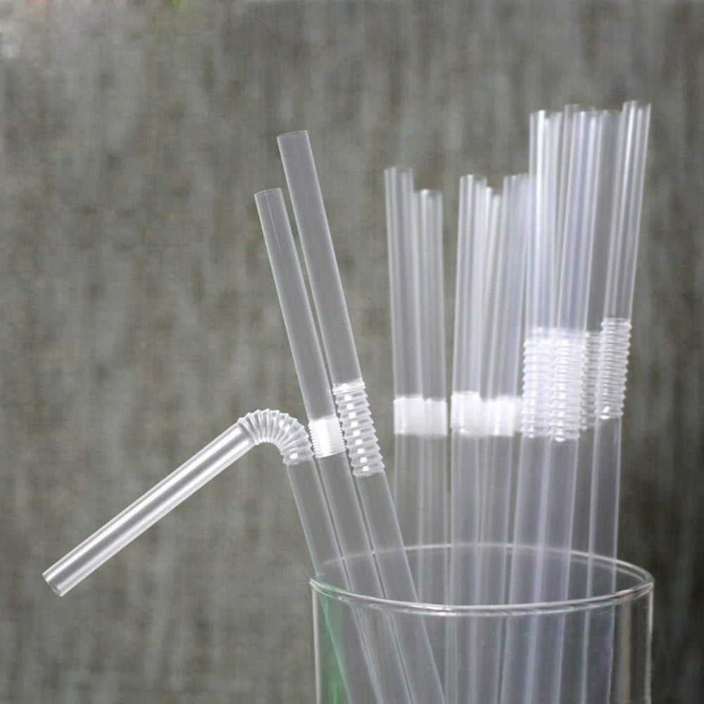 100 Pieces Clear Disposable Drinking Straws Flexible Plastic Soda