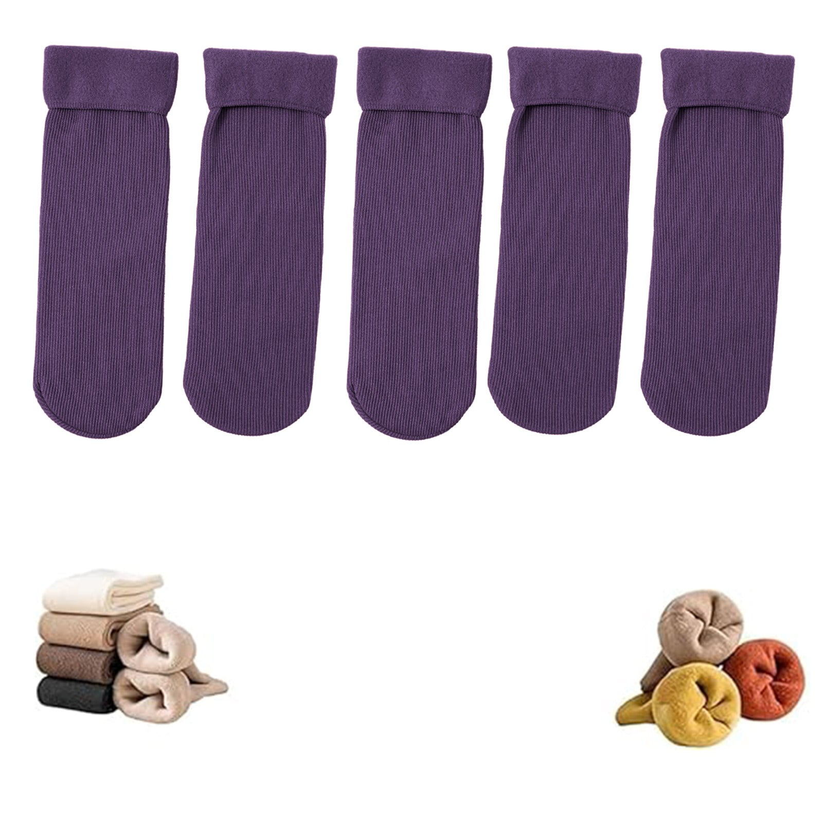 Stocking Stuffers for Women Winter Thick Fleece Socks Unisex Warm Mid Calf Socks Cozy Non Slipper Socks for Home & Outdoor (5 Pairs Set) Stockings