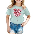 thumbnail image 4 of Girls Summer Short Sleeve T-Shirt with Adorable Cartoon Heart Balloon Print Casual Top for Kids Tween Kids Summer Soft Comfy Cute Teen Basic Tees, 4 of 4