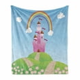 thumbnail image 1 of Fairy Tale Soft Flannel Fleece Throw Blanket, Rainbow Stripe Radiating Between Clouds and Princess Castle Under a Clear Sky, Cozy Plush for Indoor and Outdoor Use, 50" x 70", Multicolor, by Ambesonne, 1 of 6
