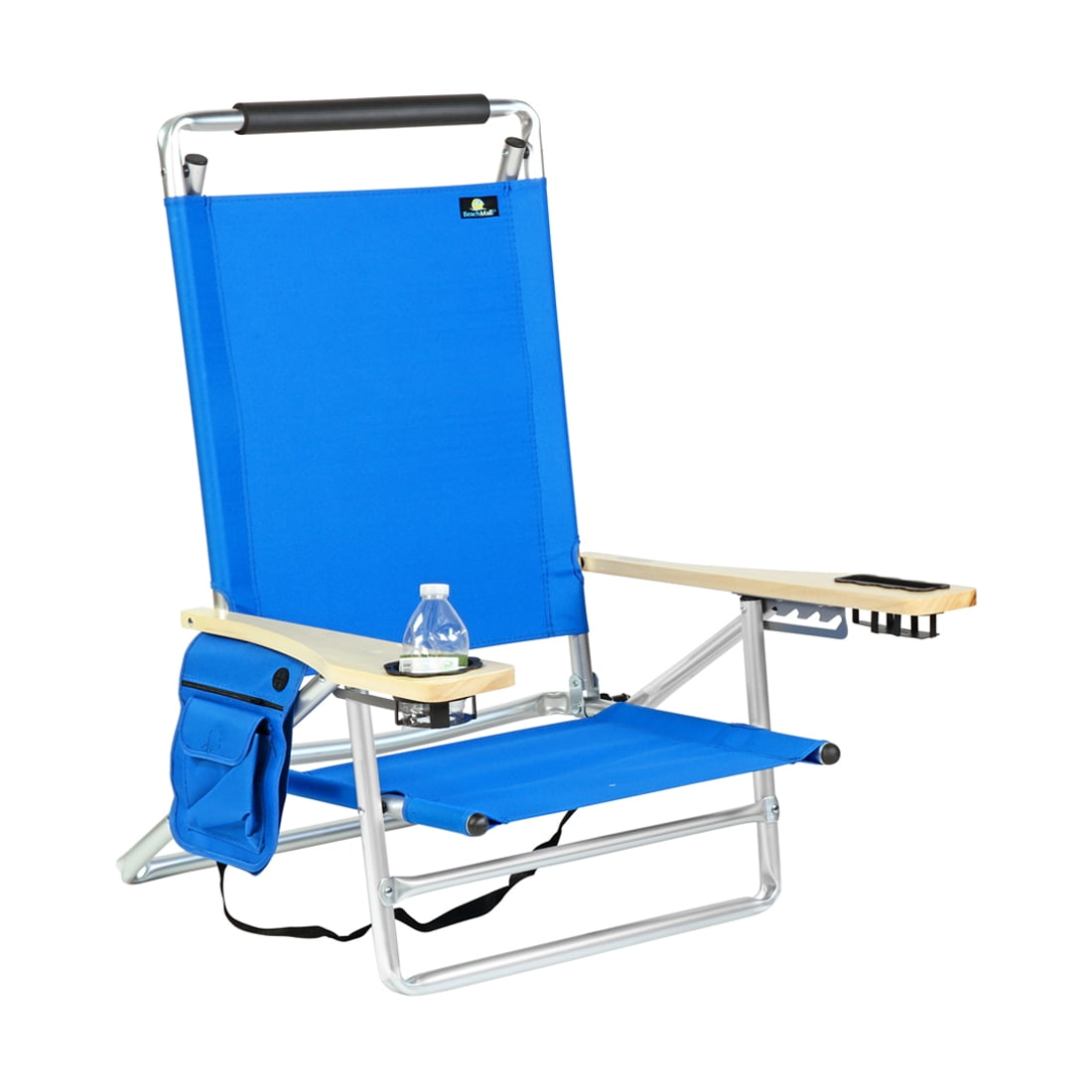 Deluxe 5 Reclining Positions Lay Flat Aluminum Beach Chair with Cup Holder 250 lb Load Capacity 