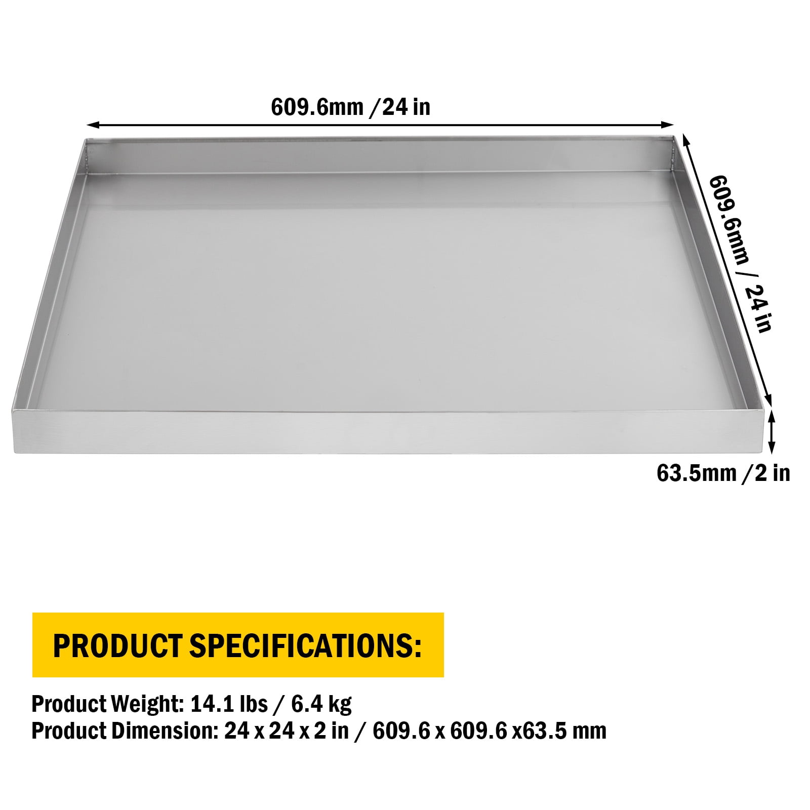 24" x 24" Washing Machine Pan, Heavy Duty 304 Stainless Steel Washing Machine Tray with 4 Pcs Anti-Vibration Washing Machine Feet, Washer Pan, No Hole