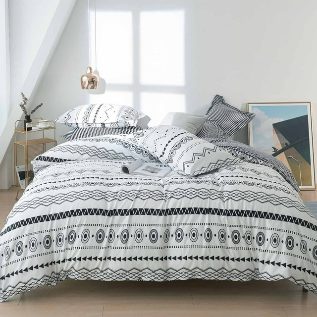 Vadktai Bohemian Duvet Cover Set Queen Size Orange Full Boho Comforter Cover Set Western 3 Pieces Geometric Lightweight Soft Breathable Farmhouse Bedding Duvet Cover Set
