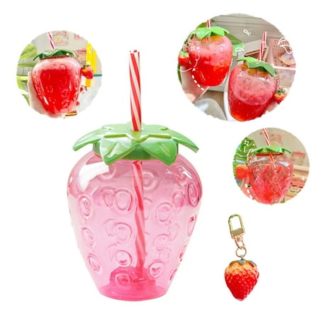 

Strawberry Shaped Cup Cute Water Bottle Cartoon Food Grade PP Cups Tumbler with Lid Beach Summer Party Decor