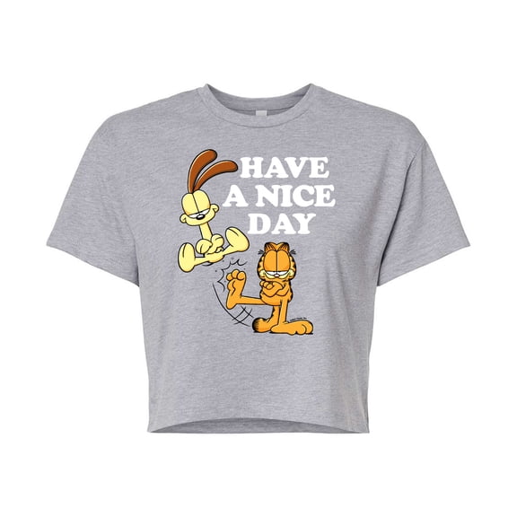 Garfield - Have A Nice Day - Juniors Cropped Cotton Blend T-Shirt