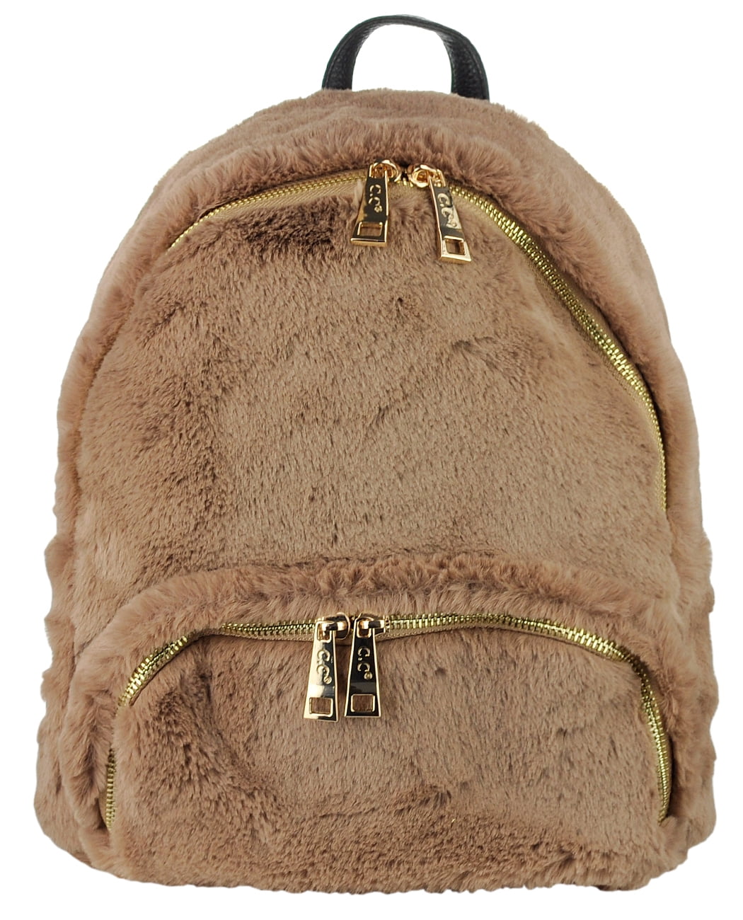  Women's Faux Fur Fuzzy Backpack Schoolbag Shoulder Bag Purse, Taupe -  