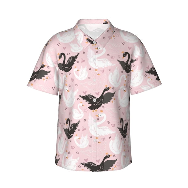 Balery Swan And Flowers2 Camisas hawaianas de manga corta para hombre, camisas playeras de corte holgado, camisas de vacaciones con botones,Large