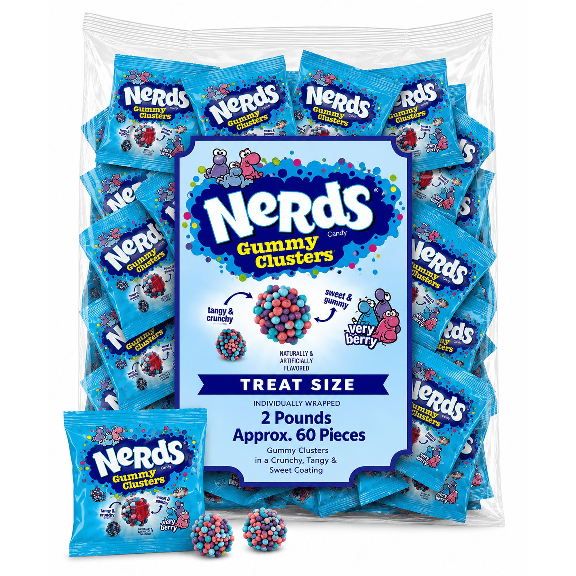 Nerds Gummy Clusters Very Berry, Individually Wrapped, Treat Size, Bulk Gummy Candy (2 Pounds)