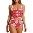 thumbnail image 2 of Maqroz Modest Swimwear for Women Two Piece High Waisted Bikini Set Square Neck Floral Print Contrast Trim Fashion Summer Swimwear for Beach Vacation, 2 of 9
