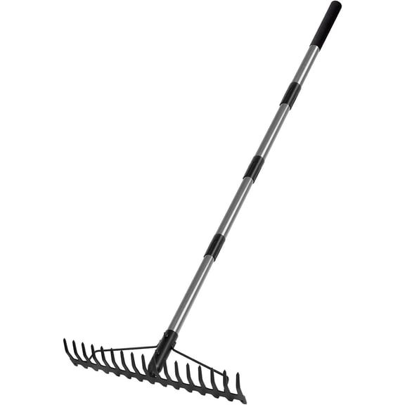 Heavy Duty Dual-Sided Bow Rake, 63" Stainless Steel Handle, Heat-Treated Manganese Steel Head, 17 Steel Tines Metal Garden Rake for Soil Loosening, Yard Leveling, Lawn Care and Thatch Removal
