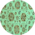 thumbnail image 1 of Ahgly Company Machine Washable Indoor Round Abstract Turquoise Blue Modern Area Rugs, 7' Round, 1 of 4