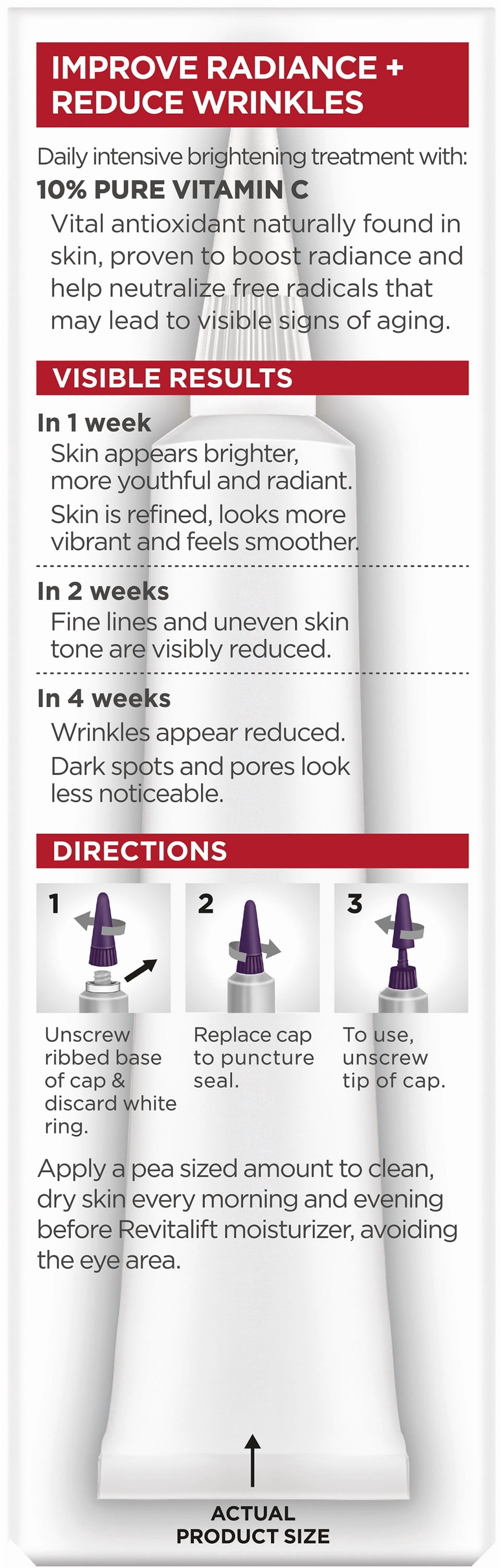 L'Oreal Paris Revitalift Derm Intensives 10 Percent Pure Vitamin C Serum, Paraben Free, 1 fl oz