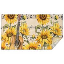 Beige Music Sunflower Guitar Pattern Rectangle Tablecloth 60"x102",Waterproof Polyester Rectangle Table Cloth, Wipeable Spillproof Polyester Tablecloth for Dining, Camping, Indoor and Outdoor
